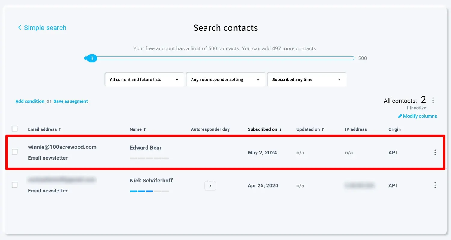 An inactive user within GetResponse